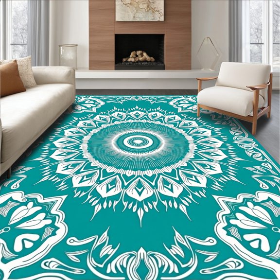 ODIKA 2x3 Machine Washable Non-Slip Area Rug, Mystical Roundie Zen Meditation Sanctuary High Traffic Rug, Blue, 705324