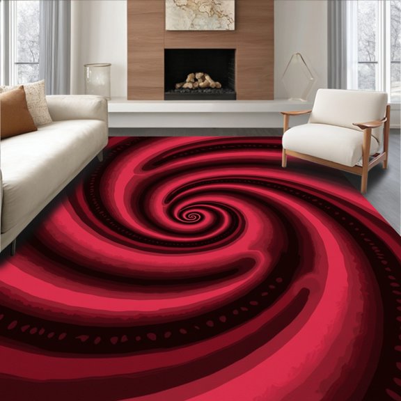 ODIKA 2x3 Machine Washable Non-Slip Area Rug, Mystical Spiral Vortex Hypnotic Wave Illusion Trance High Traffic Rug, Red, 468260