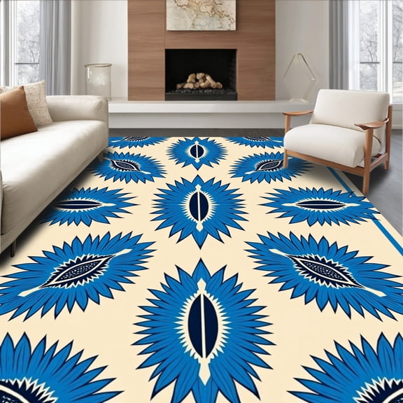 ODIKA 2x3 Machine Washable Non-Slip Area Rug, Native Inspired Sunburst Interlocking Motif with Details High Traffic Rug, Beige, 562111