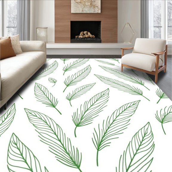 ODIKA 2x3 Machine Washable Non-Slip Area Rug, Natural Leaf Vein Inspired Artistic Decorative Botanical High Traffic Rug, Green, 500174