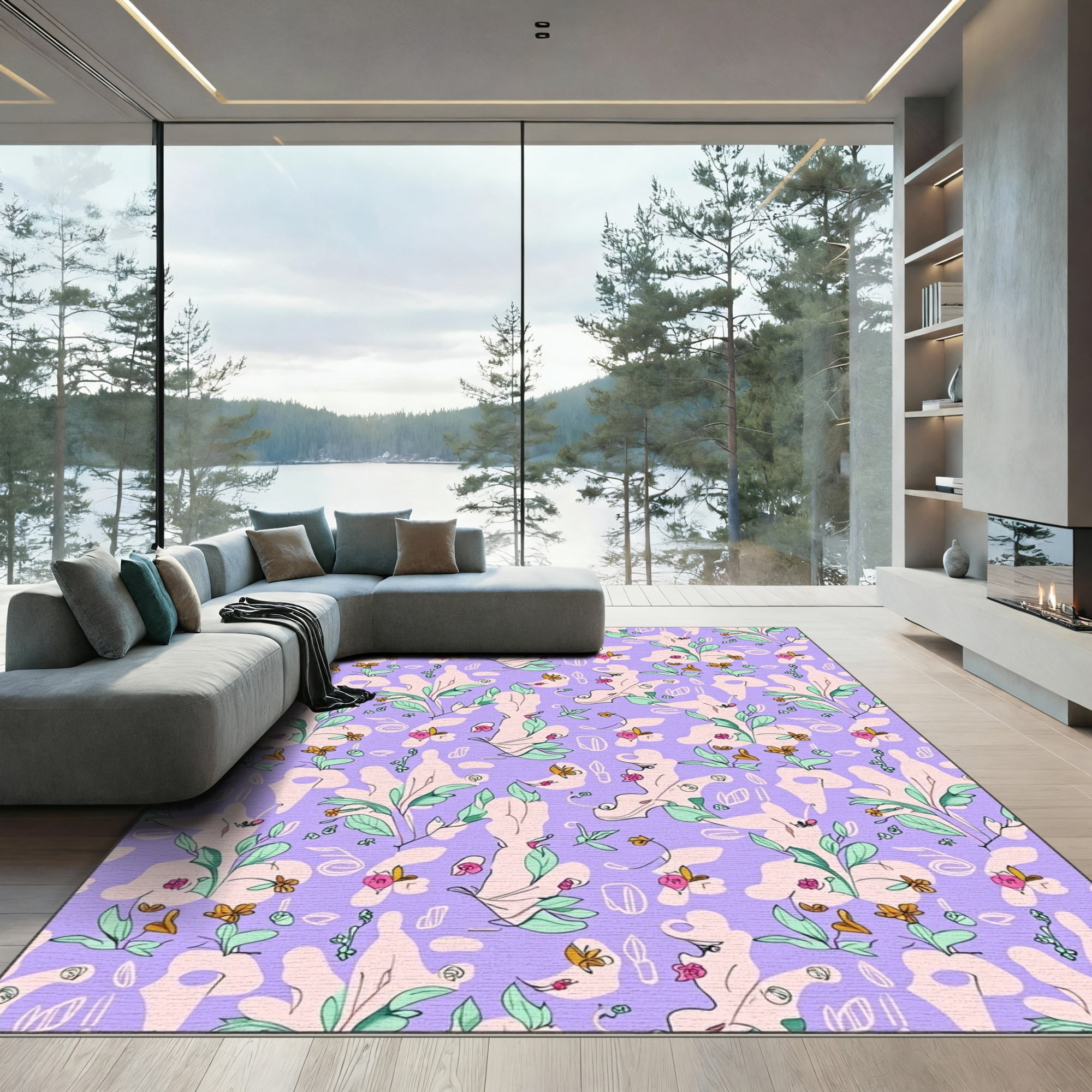 ODIKA 2x3 Machine Washable Non-Slip Area Rug, Nature s Alphabet Meadow ...