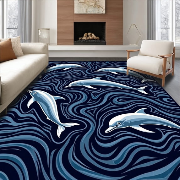 ODIKA 2'x3' Machine Washable Non-Slip Area Rug, Pod Marine Life Adventure Slip Resistant Surface High Traffic Rug, Blue, 702529