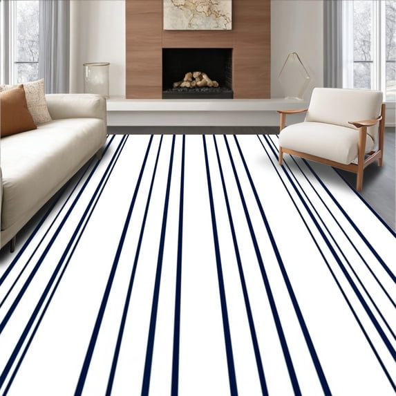 ODIKA 2'x3' Machine Washable Non-Slip Area Rug, Nautical Horizon Lines with Crisp Striped Accents High Traffic Rug, White, 715463