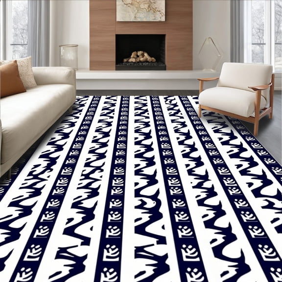 ODIKA 2x3 Machine Washable Non-Slip Area Rug, Nautical Stripe Cascade with Rippled Wave Motifs High Traffic Rug with Pad, Black, 715528