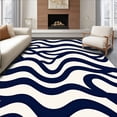 thumbnail image 1 of ODIKA 2'x3' Machine Washable Non-Slip Area Rug, Nautical Waves Motif with Modern Interlocking Stripes High Traffic Rug with Pad, Blue, 701227, 1 of 8