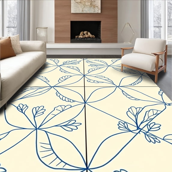 ODIKA 2'x3' Machine Washable Non-Slip Area Rug, Nava Bloom Interlocking Lattice Trellis Design High Traffic Rug with Pad, Beige, 659527