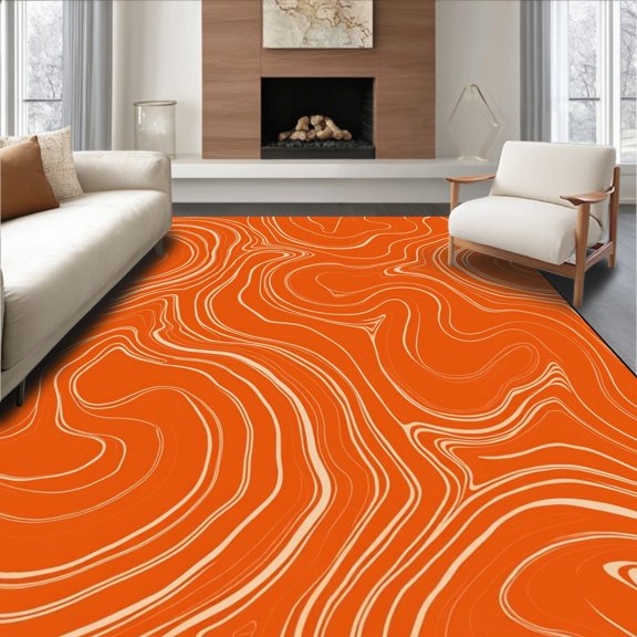 ODIKA 2x3 Machine Washable Non-Slip Area Rug, Noble Marble Spectacular Jewel High Traffic Rug, Orange, 543412