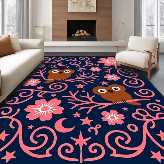 ODIKA 2'x3' Machine Washable Non-Slip Area Rug, Nocturnal Fantasy Dreamscape High Traffic Rug with Pad, Pink, 721816
