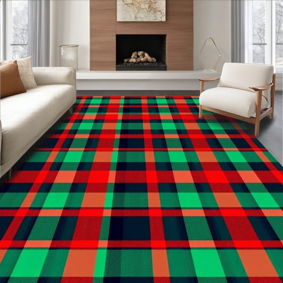 ODIKA 2'x3' Machine Washable Non-Slip Area Rug, Noel Tartan Entryway Greeting Jolly Farmhouse Welcoming High Traffic Rug, Red, 606224
