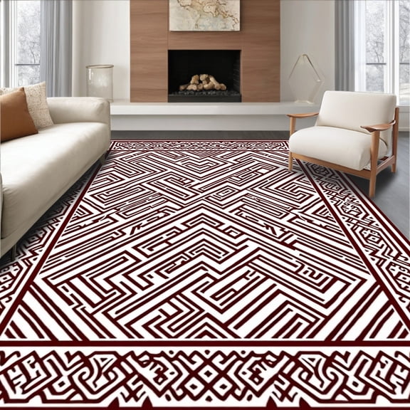 ODIKA 2x3 Machine Washable Non-Slip Area Rug, Nomadic Bazaar Labyrinth Maze Decorative Artistic Pathway High Traffic Rug, Brown, 586352