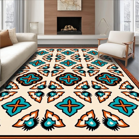 ODIKA 2x3 Machine Washable Non-Slip Area Rug, Nomadic Heritage From Ancient High Traffic Rug, Orange, 521238