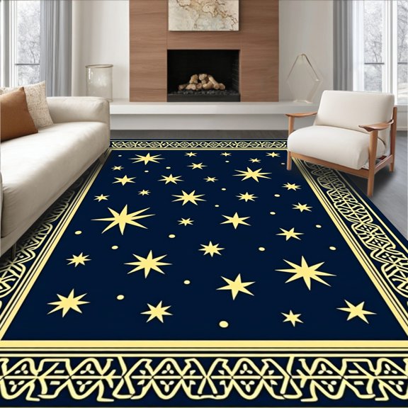 ODIKA 2x3 Machine Washable Non-Slip Area Rug, Nordic Constellation Hook with Scandinavian Folk Artistry High Traffic Rug, Blue, 644767