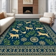 thumbnail image 1 of ODIKA 2'x3' Machine Washable Non-Slip Area Rug, Nordic Dachshund Folk Art with Winter Forest Details High Traffic Rug with Pad, Navy Blue, 646235, 1 of 8
