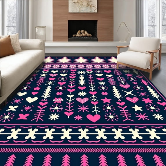ODIKA 2'x3' Machine Washable Non-Slip Area Rug, Nordic Inspired Seasonal Celebration Trio With Whimsical High Traffic Rug, Pink, 731625