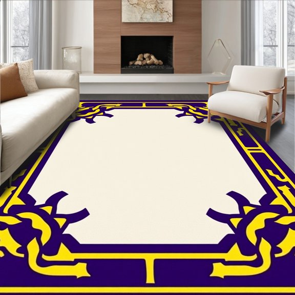 ODIKA 2x3 Machine Washable Non-Slip Area Rug, Nordic Knotwork Featuring Bold Warrior Axe Motifs High Traffic Rug, Purple, 671961