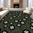 thumbnail image 1 of ODIKA 2'x3' Machine Washable Non-Slip Area Rug, Nordic Snowflake Cluster and Winterberry Branches Art Design High Traffic Rug with Pad, Black, 623667, 1 of 8