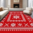 thumbnail image 1 of ODIKA 2'x3' Machine Washable Non-Slip Area Rug, Nordic Snowflake Medley with Festive Stars and Scandi Motifs High Traffic Rug with Pad, Red, 732993, 1 of 8