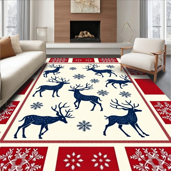 ODIKA 2x3 Machine Washable Non-Slip Area Rug, Nordic Stag Seasonal Corridor Accent High Traffic Rug, Red, 505508