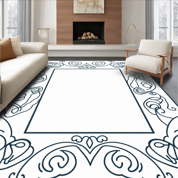 ODIKA 2x3 Machine Washable Non-Slip Area Rug, Nordic Swirl Anti Slip Comfort High Traffic Rug, Blue, 561614