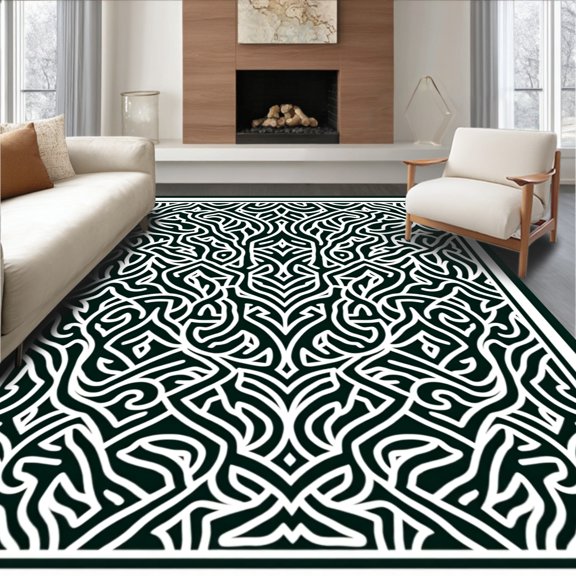 ODIKA 2x3 Machine Washable Non-Slip Area Rug, Nordic Trellis Motif with Subtle Art High Traffic Rug, Black, 475697