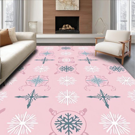 ODIKA 2x3 Machine Washable Non-Slip Area Rug, Nordic Whimsy Featuring Interlocking Snow Sprigs and Delicate Flurries High Traffic Rug, Pink, 741455