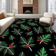 thumbnail image 1 of ODIKA 2'x3' Machine Washable Non-Slip Area Rug, Nordic Winter Forest with Evergreen Branch Motifs and Berry Clusters High Traffic Rug with Pad, Black, 623595, 1 of 8
