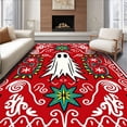 thumbnail image 1 of ODIKA 2'x3' Machine Washable Non-Slip Area Rug, Nordic Winter Ghost Patchwork Featuring Starburst and Folk Art Details High Traffic Rug with Pad, Red, 633627, 1 of 8