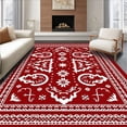 thumbnail image 1 of ODIKA 2'x3' Machine Washable Non-Slip Area Rug, Nordic Wonderland Design Showcasing Whimsical Elk And Snow Crystal Details High Traffic Rug, Red, 741729, 1 of 7