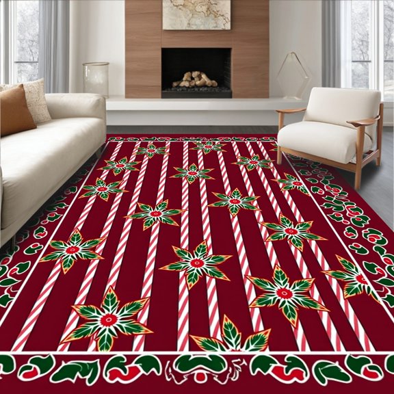 ODIKA 2x3 Machine Washable Non-Slip Area Rug, North Pole Magic Enchanted Seasonal Flooring High Traffic Rug, Red, 506030