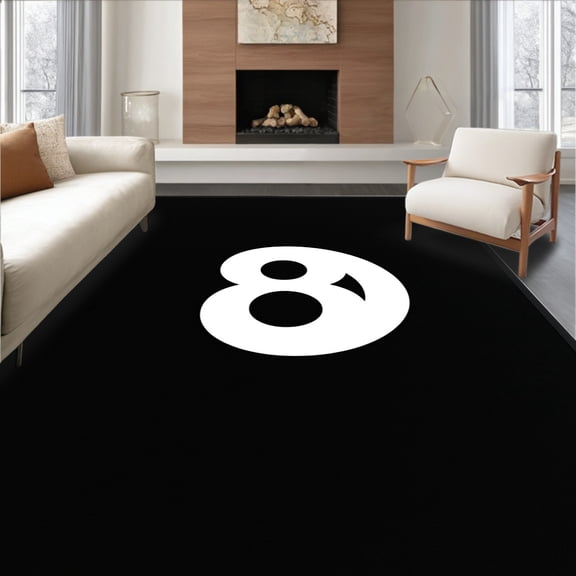 ODIKA 2x3 Machine Washable Non-Slip Area Rug, Novelty Cue Sports Fan Circular Decorative Accessory Playful Addition High Traffic Rug, Black, 594862