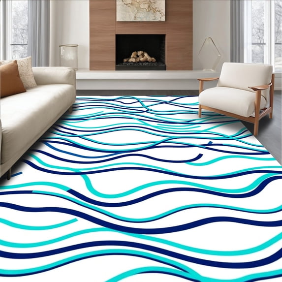 ODIKA 2'x3' Machine Washable Non-Slip Area Rug, Ocean Current Flow Textured Youth Accent High Traffic Rug, White, 573388