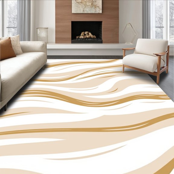 ODIKA 2x3 Machine Washable Non-Slip Area Rug, Ocean Foam Cascade with Flowing Movement Design High Traffic Rug, Beige, 718262