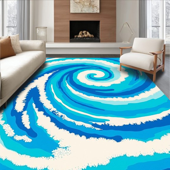ODIKA 2x3 Machine Washable Non-Slip Area Rug, Ocean Wave Tie Dye Swirl Abstract Art High Traffic Rug, Blue, 553916
