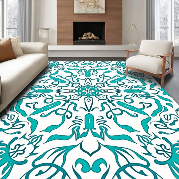 ODIKA 2x3 Machine Washable Non-Slip Area Rug, Oceanic Swirl Abstract Foldable Contemporary High Traffic Rug, Blue, 525044