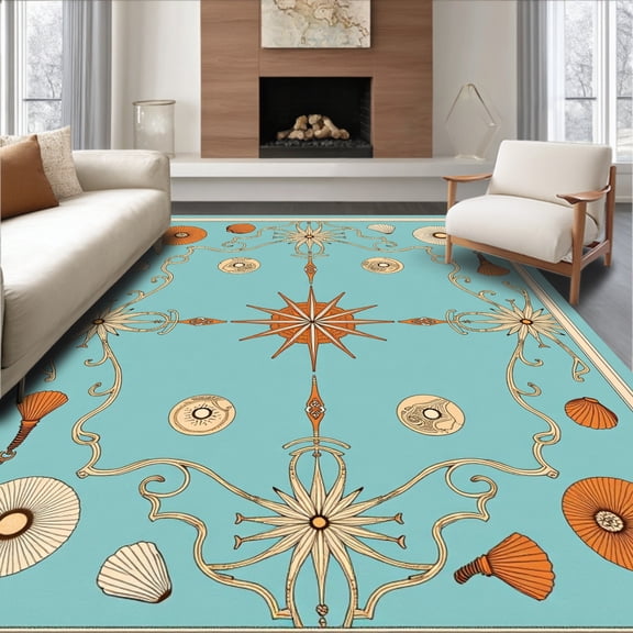 ODIKA 2x3 Machine Washable Non-Slip Area Rug, Oceanic Voyage Seaside Expedition Nautical Journey Exploration Map High Traffic Rug, Blue, 702853