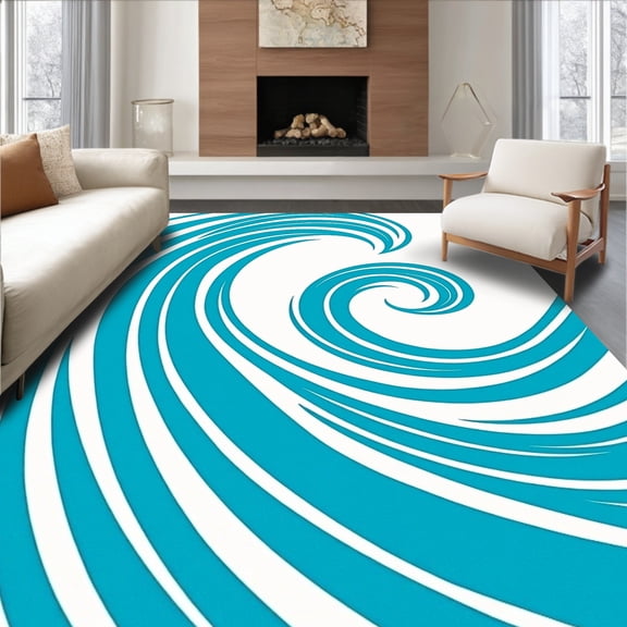 ODIKA 2x3 Machine Washable Non-Slip Area Rug, Oceanic Wave Aesthetic Serene Nautical Surf High Traffic Rug, Blue, 704552