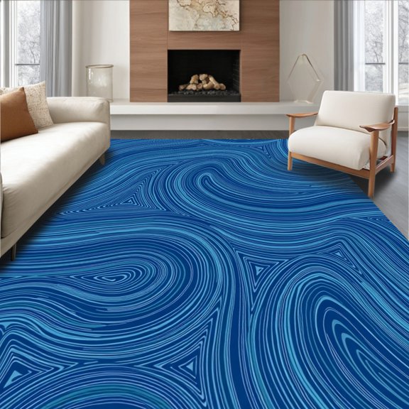 ODIKA 2x3 Machine Washable Non-Slip Area Rug, Oceanic Wave Tranquil Undulating Tidal Rhythmic Surface High Traffic Rug, Blue, 497498