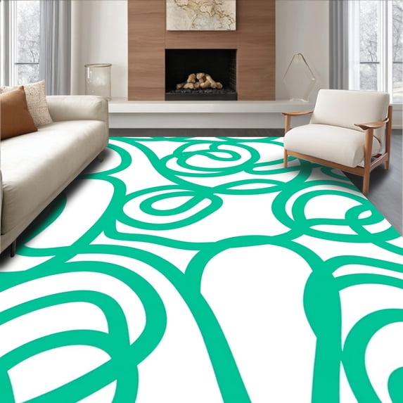 ODIKA 2'x3' Machine Washable Non-Slip Area Rug, Ombre Ripple Flow Interlocking Waves Modern Minimalist Motif High Traffic Rug, Green, 559739