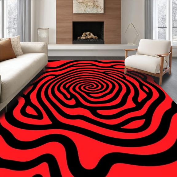 ODIKA 2x3 Machine Washable Non-Slip Area Rug, Optical Illusion Doormat with Swirling Vortex Halloween Theme High Traffic Rug, Red, 641773