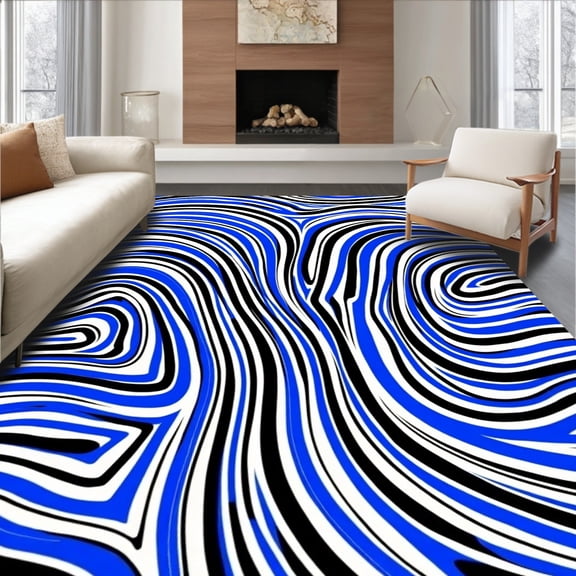 ODIKA 2x3 Machine Washable Non-Slip Area Rug, Optical Illusion Wave Motion Contemporary Art High Traffic Rug, Blue, 488183