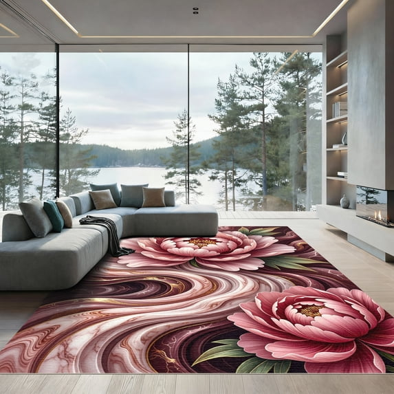 ODIKA 2'x3' Machine Washable Non-Slip Area Rug, Oriental Dusty Pink High Traffic Rug, Pink, 935567