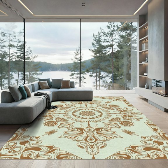 ODIKA 2x3 Machine Washable Non-Slip Area Rug, Oriental Mint Green High Traffic Rug, Green, 1092701