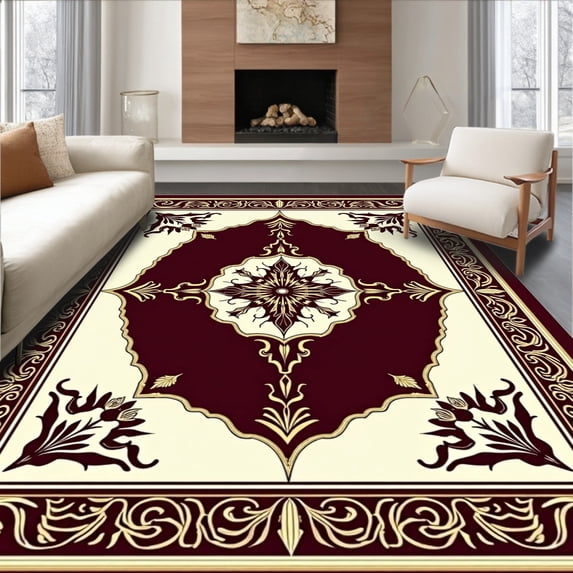 ODIKA 2'x3' Machine Washable Non-Slip Area Rug, Ornate Floral Medallion Inspired Design High Traffic Rug with Pad, Brown, 387480
