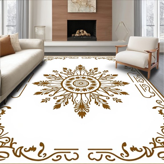 ODIKA 2x3 Machine Washable Non-Slip Area Rug, Ornate Floral Medallion with Delicate Scrollwork and Repeating Motifs High Traffic Rug, Brown, 338587