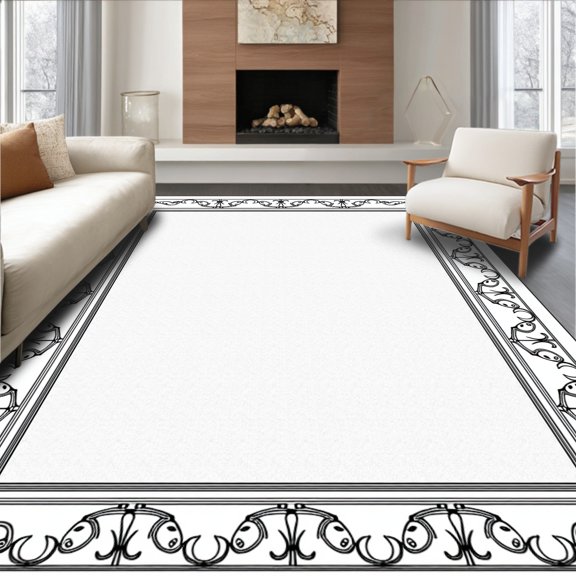 ODIKA 2x3 Machine Washable Non-Slip Area Rug, Ornate Medallion Trellis Maze Labyrinth High Traffic Rug, Black, 468883