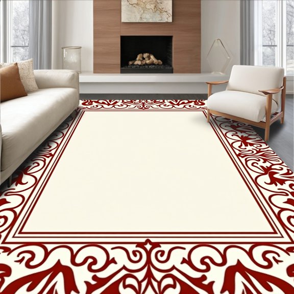ODIKA 2x3 Machine Washable Non-Slip Area Rug, Ornate Scroll Motif With Intricate Border Details High Traffic Rug, Red, 478815