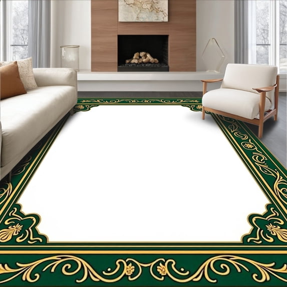 ODIKA 2'x3' Machine Washable Non-Slip Area Rug, Ottoman Inspired Interlocking with Vine Scrollwork High Traffic Rug, Green, 556017