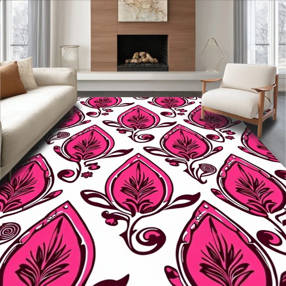 ODIKA 2x3 Machine Washable Non-Slip Area Rug, Paisley Teardrop Motif Vintage Inspired Tapestry High Traffic Rug, Pink, 440547