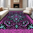 thumbnail image 1 of ODIKA 2'x3' Machine Washable Non-Slip Area Rug, Paisley Teardrop Swirl with Eastern Botanical Garden Motifs Design High Traffic Rug with Pad, Pink, 566209, 1 of 8