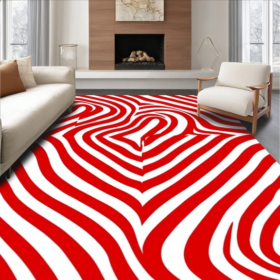 ODIKA 2x3 Machine Washable Non-Slip Area Rug, Peppermint Swirl Half Moon Doormat with Festive Striped Design High Traffic Rug with Pad, Red, 502764